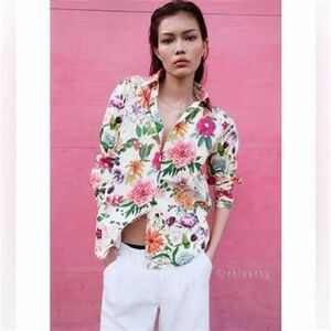Zara Multicolor Floral Button-Down Shirt